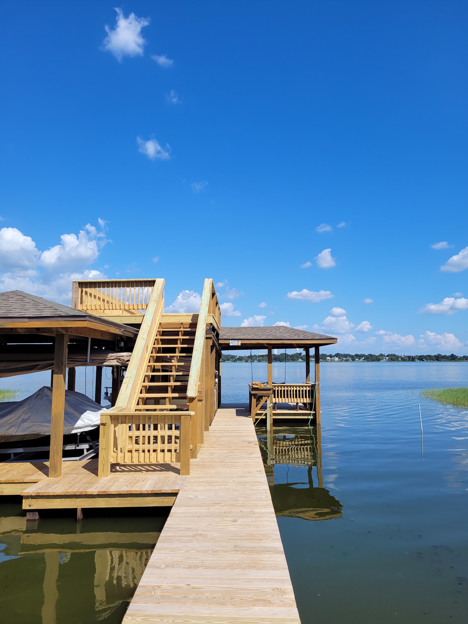 Completed covered dock and broad staircase